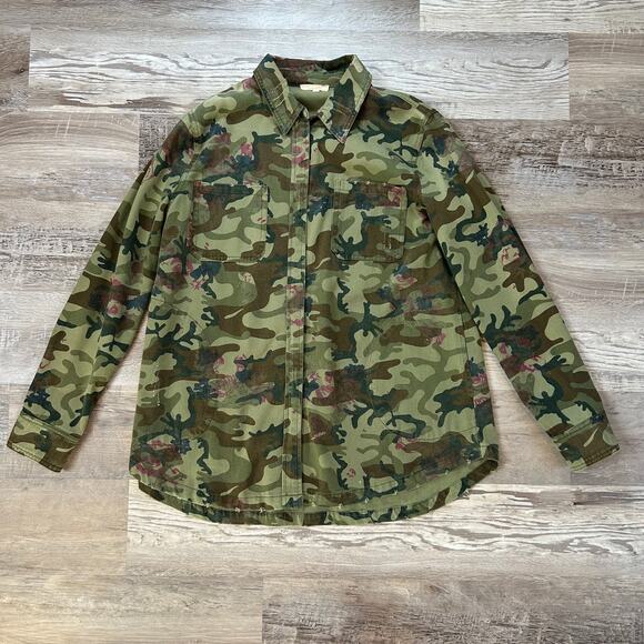 Mystree Floral Camo Button Down Shirt Jacket Cotton Army Core Small NWOT - Picture 1 of 7